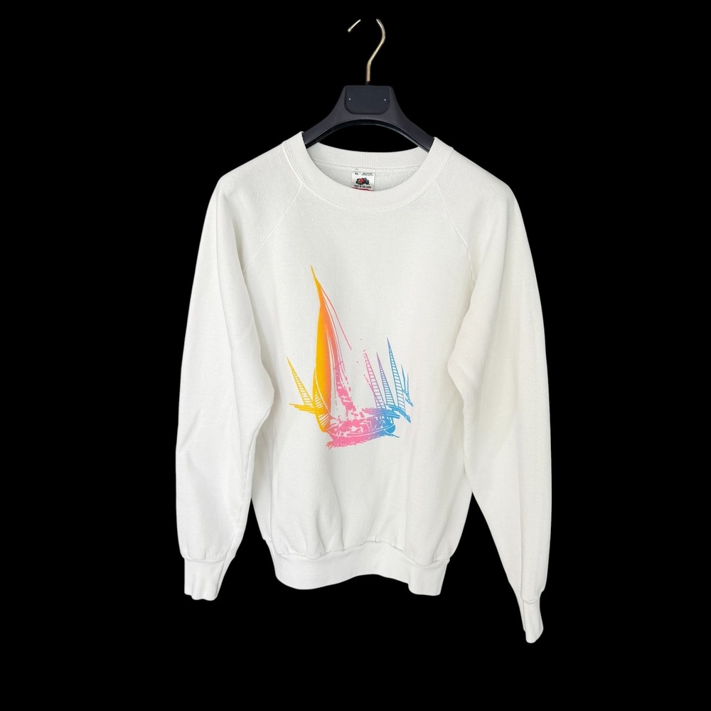 Vintage 80's Sailboat Sweatshirt Mens XL White Neon Graphic 90s USA